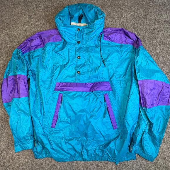 VTG 90s The North Face Anorak Jacket Teal Purple Color Block Windbreaker Mens XL
